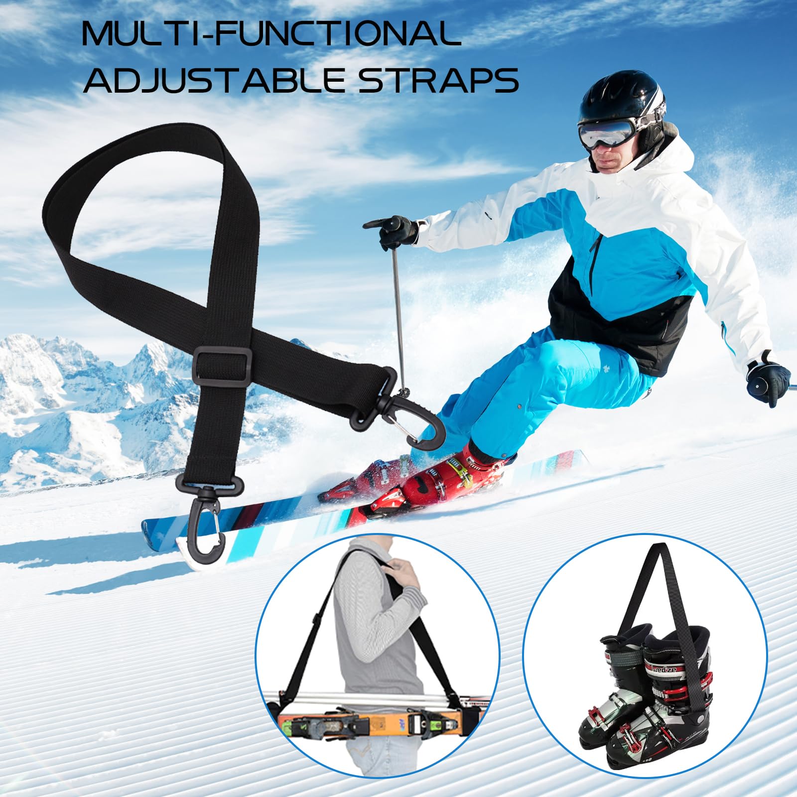 Sangle de Ski Réglable Bandoulière Porte-Équipement