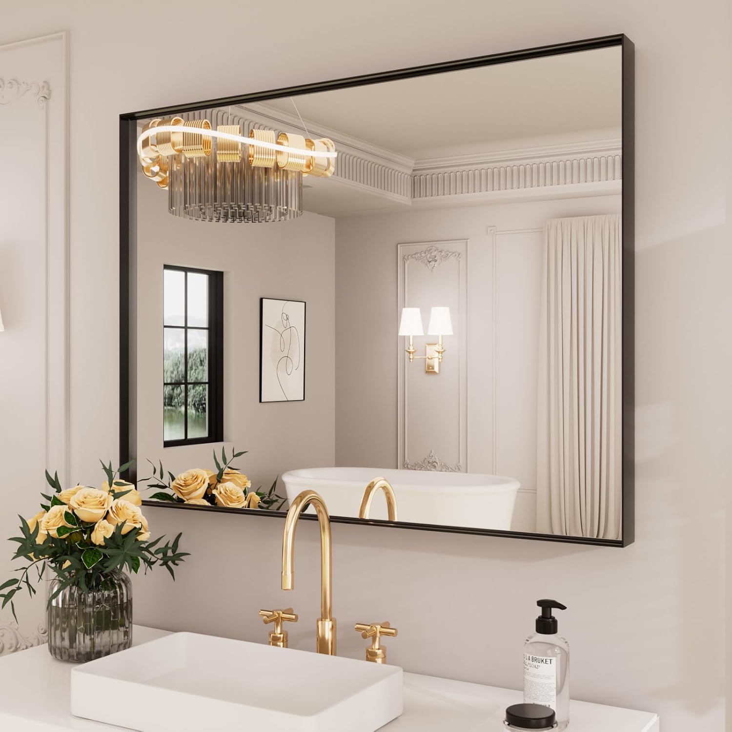 LOAAO Black Bathroom Mirror 30"X36" for Wall, Rectangle Bathroom Vanity Mirror, Tempered Glass, Hangs Vertically or Horizontally, Easy to Install, Modern Design