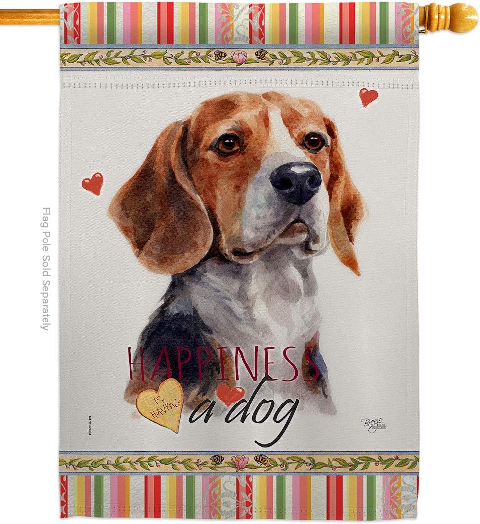 Beagle Hound Happiness House Flag Animals Dog Puppy Spoiled Paw Canine Fur Pet Nature Farm Animal Creature Small Decorative Gift Yard Banner Made In USA 28 X 40