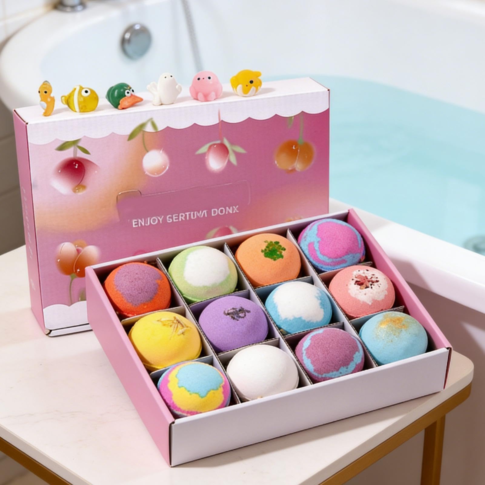 -Badekugeln – 12 Stück entspannende Körperreiniger, bunt, spritzendes Schaumbad mit Spielzeug, Überraschungsspielzeug für die Haut, für Spa, Haus, Reisen, Hotel, Rel