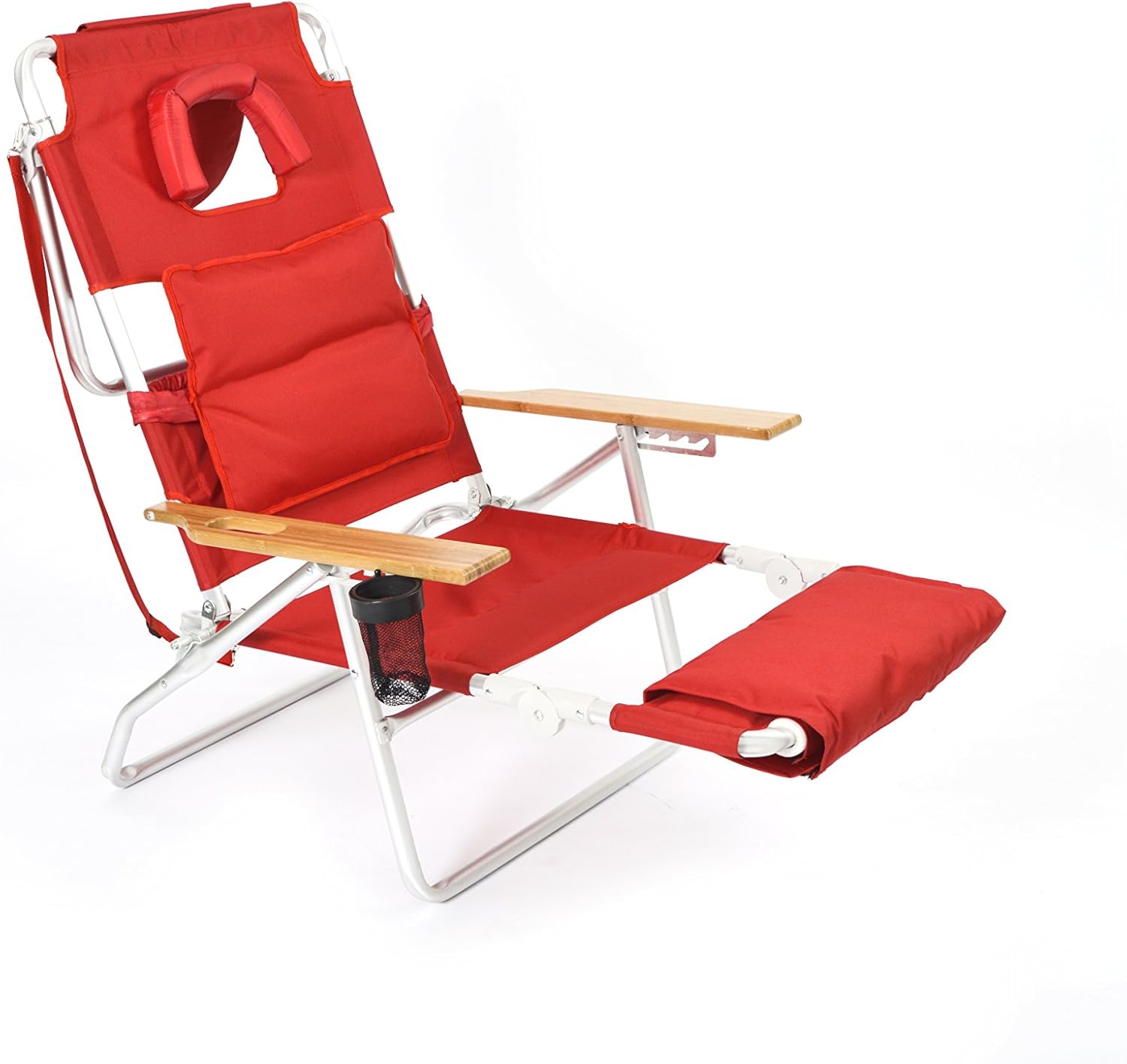 Ostrich Deluxe Padded Sport 3-in-1 Beach Chair For Lounge, Cup Holders|Arm Rest, Red Red Beach Chair