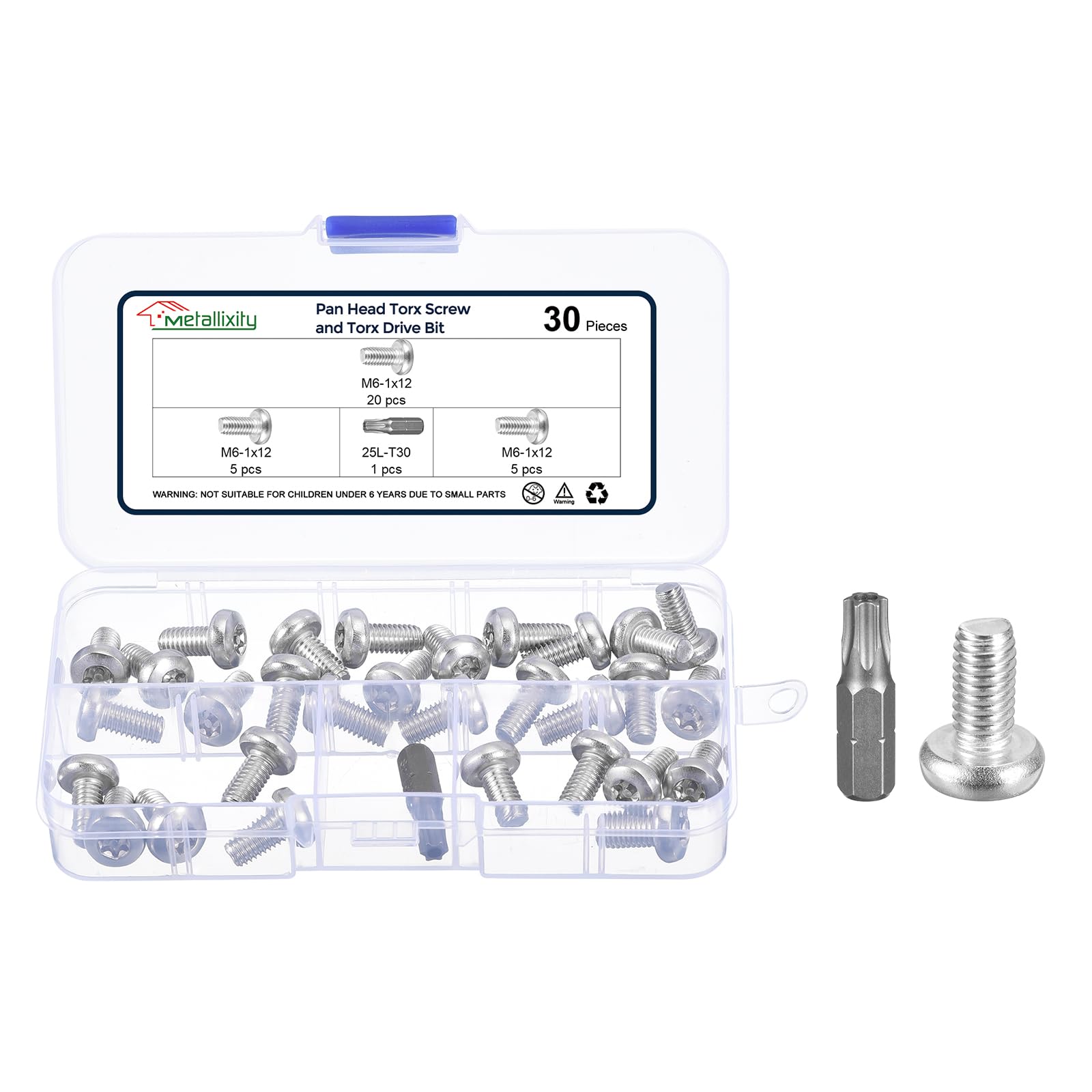 METALLIXITY Pan Head Torx Security Screw Bolts (M6-1x12mm) 30pcs