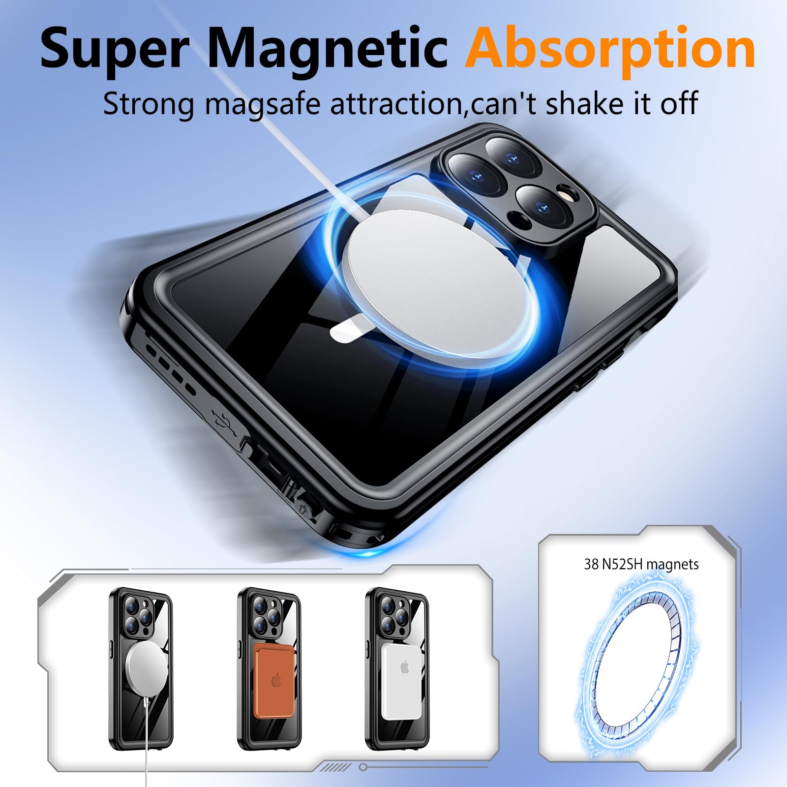 Temdan Magnetic for iPhone 15 Pro Max Case Waterproof,Built-in Screen ...