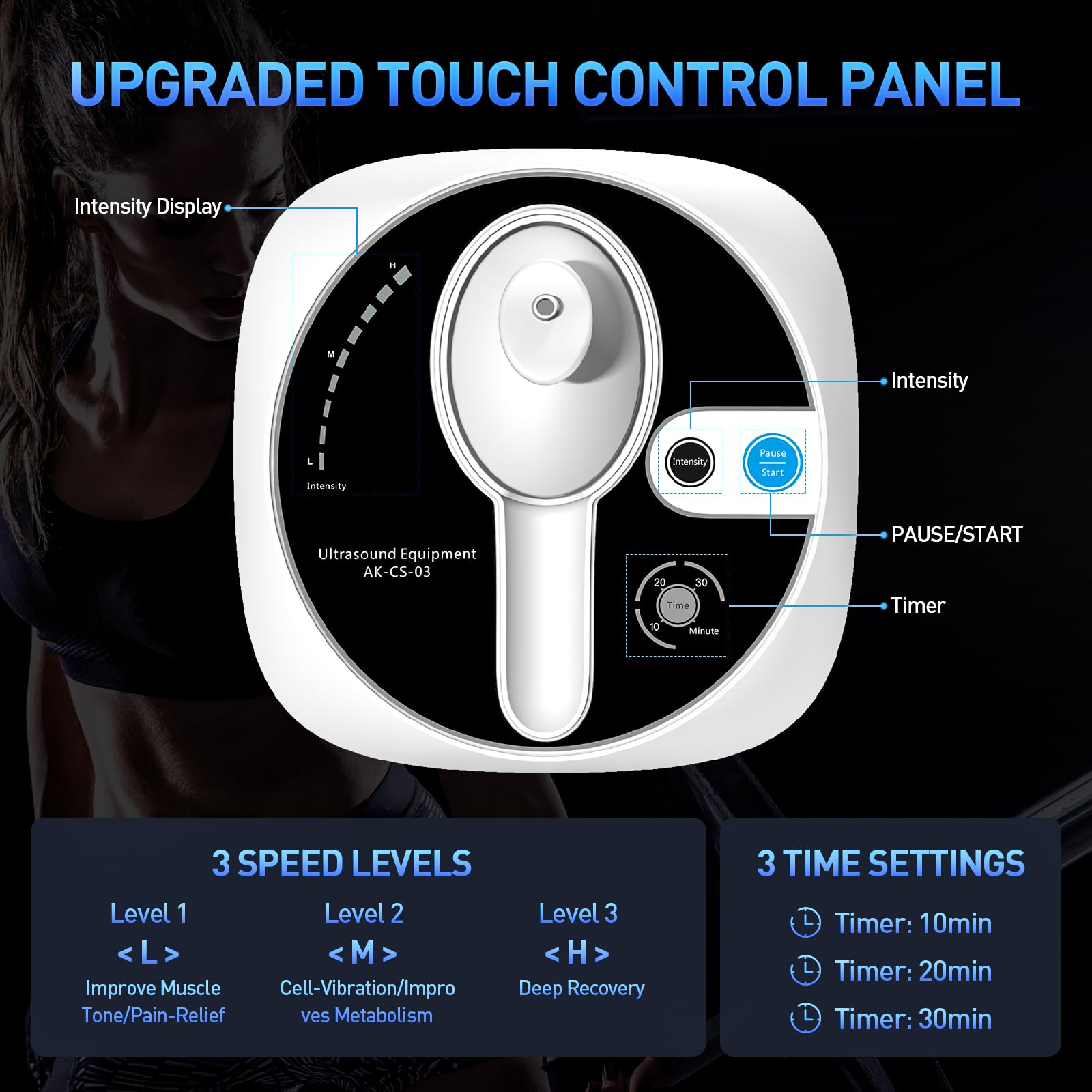 Appareil de massage portable à ultrasons pour soulager les muscles et les articulations, 5 niveaux de réglage, appareil de massage de physiothérapie à ultrasons pour usage domestique (Blanc 03F)