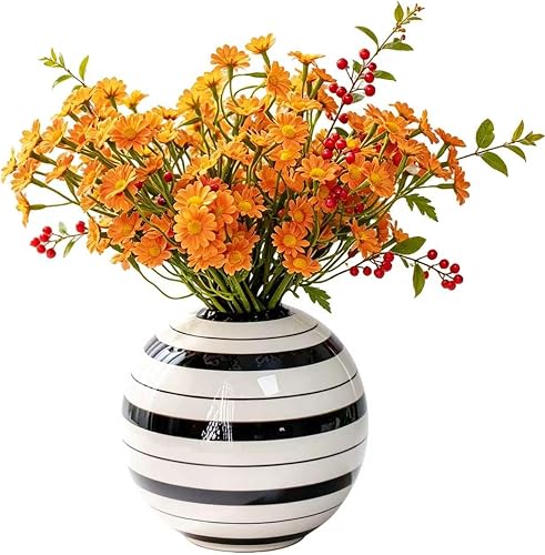 Spherical Black and White Striped Ceramic Vase, Home Decoration Vases for Hydroponic Flowers and Green Plants, Suitable for Various Home Style Desktop Ornaments