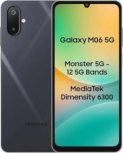 Samsung Galaxy M06 5G (Blazing Black, 4GB RAM, 128 GB Storage) | MediaTek Dimensity 6300 | AnTuTu Score 422K+ | 12 5G Bands | 25W Fast Charging | 4…