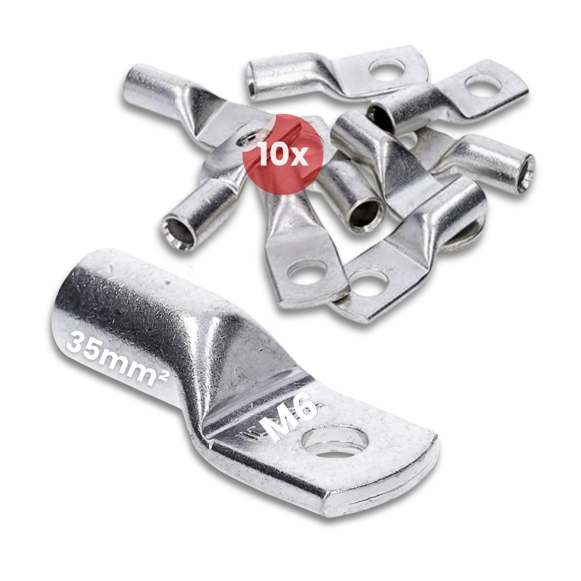 Kalitec HR35-6 - 10 Capicorda Tubolari 35 mm² M6 in Rame Stagnato | Connettori a crimpare standard DIN EN 13600, terminali a pressione per cavi elettrici di auto, impianti solari e casa