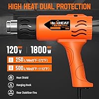 Vista 7 de Pistola de calor – Fusibles de doble protección 1800 W, pistola de aire caliente resistente, 2 ajustes de temperatura 572 ℉ y 1112 ℉ para tubos