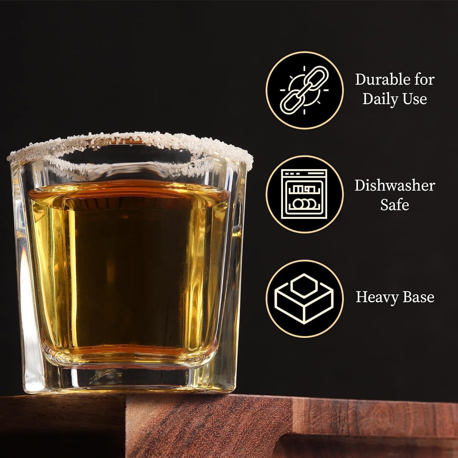 QUAFFER Square Shot Glasses Heavy Base 2oz (Set of 24) – Modern Shot Glass – Classic Whisky Vodka Tequila Sherry Brandy Cordial Mini Snifters Glasses - Perfect for Parties, Bars, Events, Home Bar