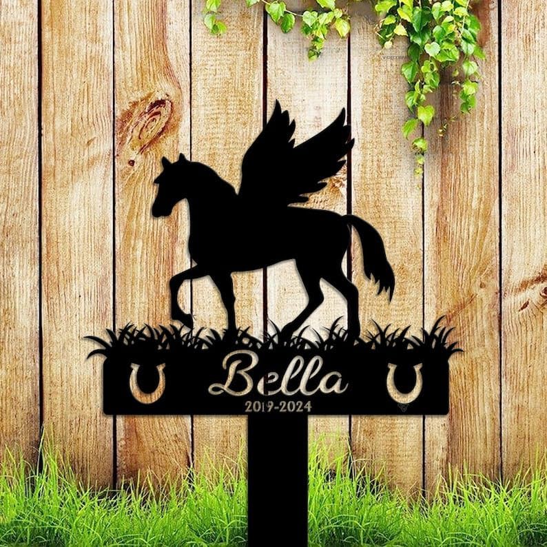 Personalized Memorial Plaques for Outdoors Horse with Wings Grave Marker Metal Garden Stakes Horse Memorial Gifts Sympathy Gifts for Loss of Horse (Horse)