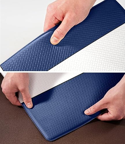 Miniatura 5 de FNLNDO Juego de 2 alfombras y tapetes de cocina color azul, negro, gris, blanco, moderno, abstracto, acolchado, antifatiga, juego de alfombras de