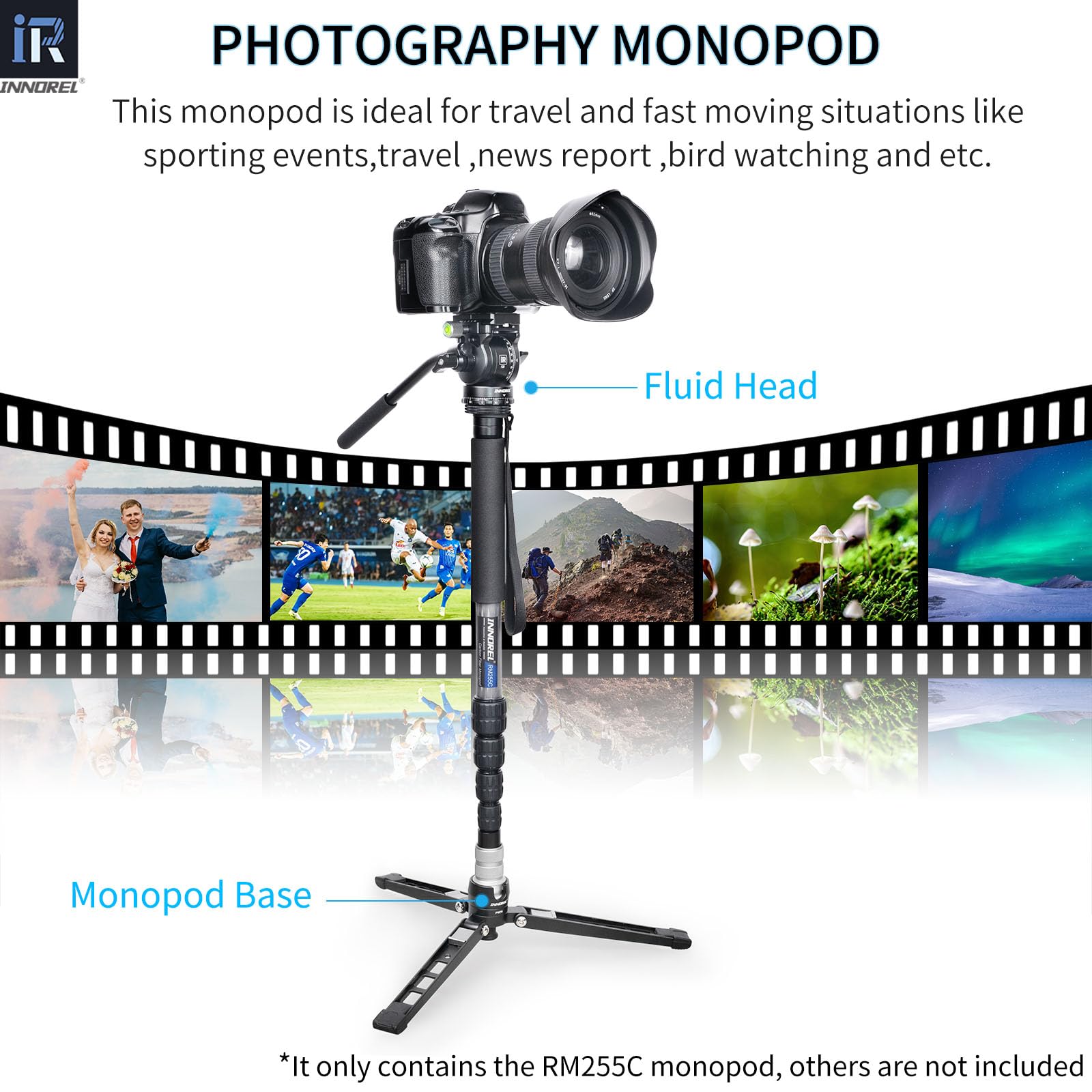 INNOREL RM255C Monopod z włókna węglowego Kompaktowy i lekki 5-sekcyjny monopod podróżny do Canon Nikon Sony DSLR Kamera DV Fotografia Wsparcie ładowania 7kg