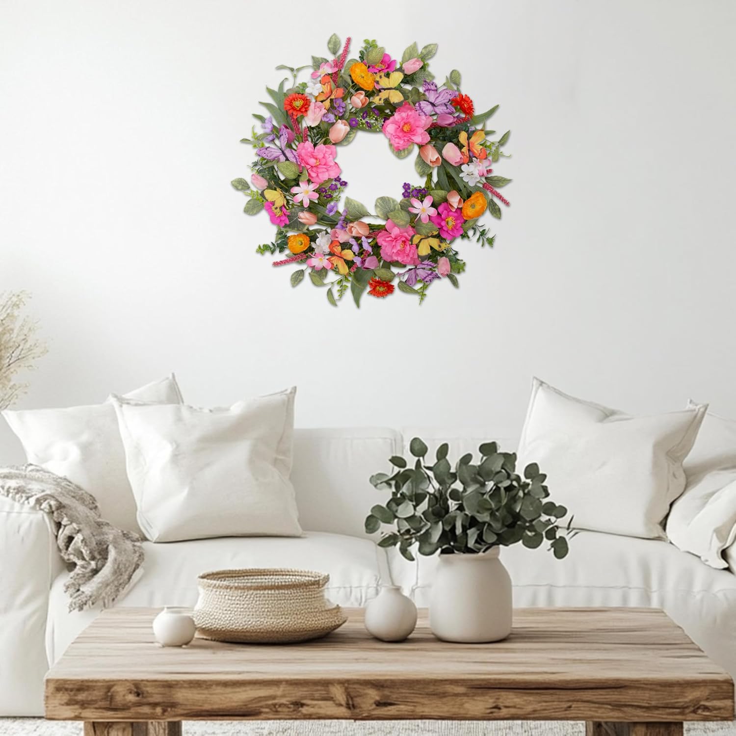 20 inch Spring Wreath for Front Door Summer Wreath Tulip for Spring Decorations Home Decor Wedding Farmhouse Holiday