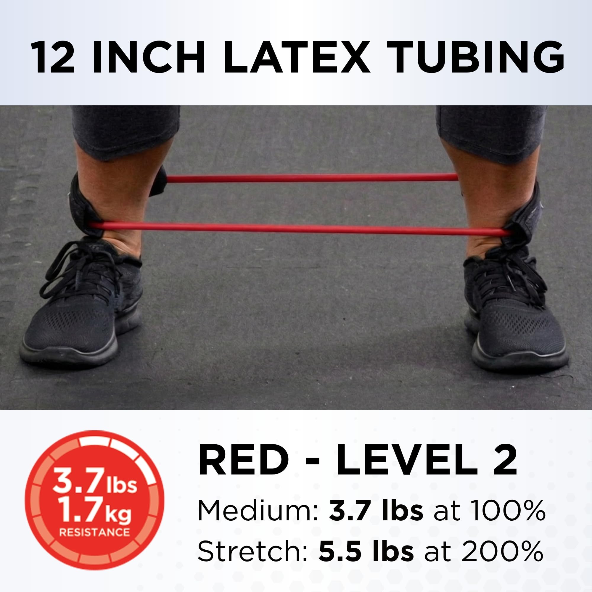 TheraBand Professional Latex Resistance Tubing with Handles For Upper-Body Exercise, Rehab and Conditioning, 12 Inch With Padded Cuffs, Red, Medium, Beginner Level 3