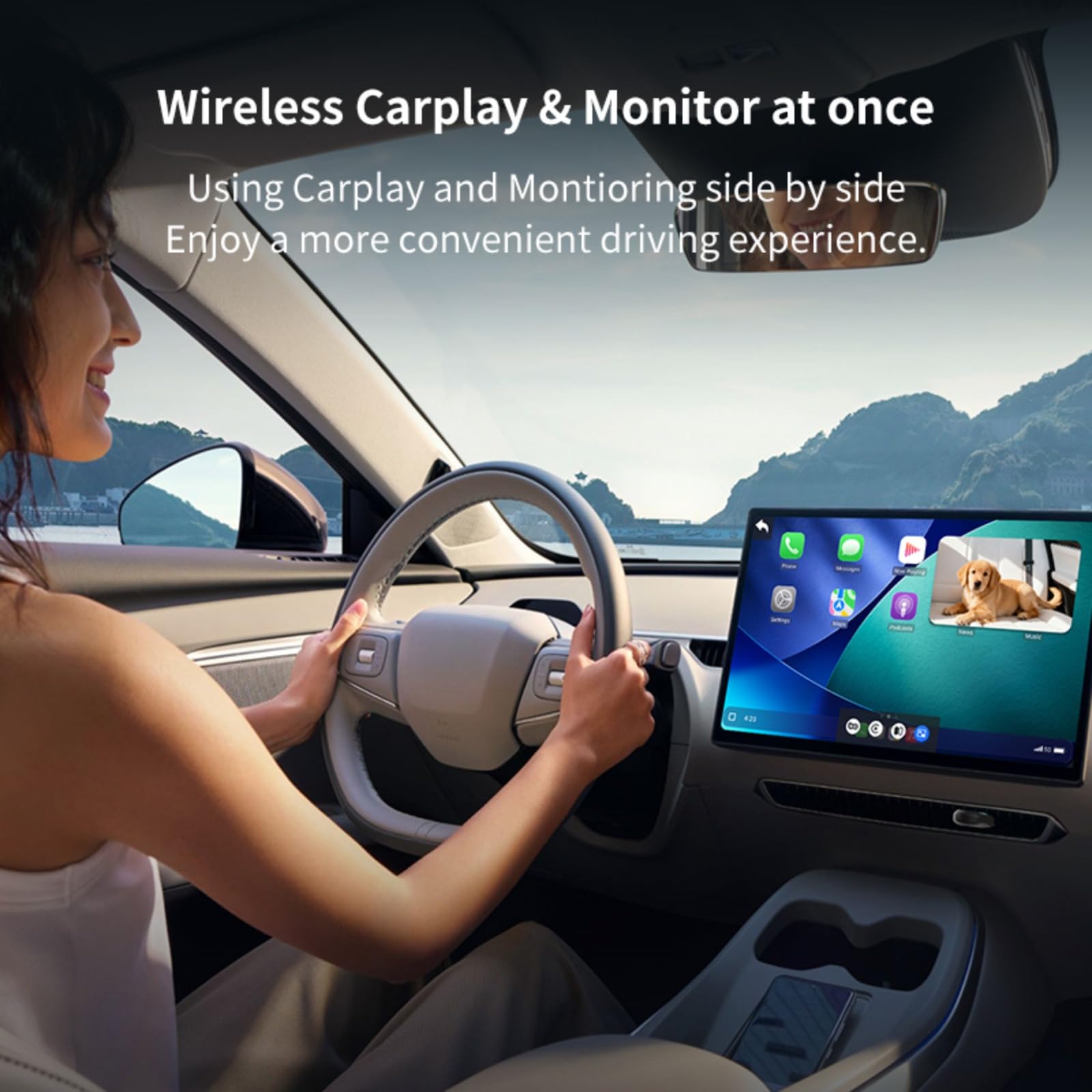 Cabin Care, Adattatore CarPlay Wireless con Fotocamera 2026, Macchina Fotografica Bambino Auto, Baby Monitor CarPlay su Schermo Originale, Schermo Condiviso & PiP, Visione Notturna 1080P, Grande