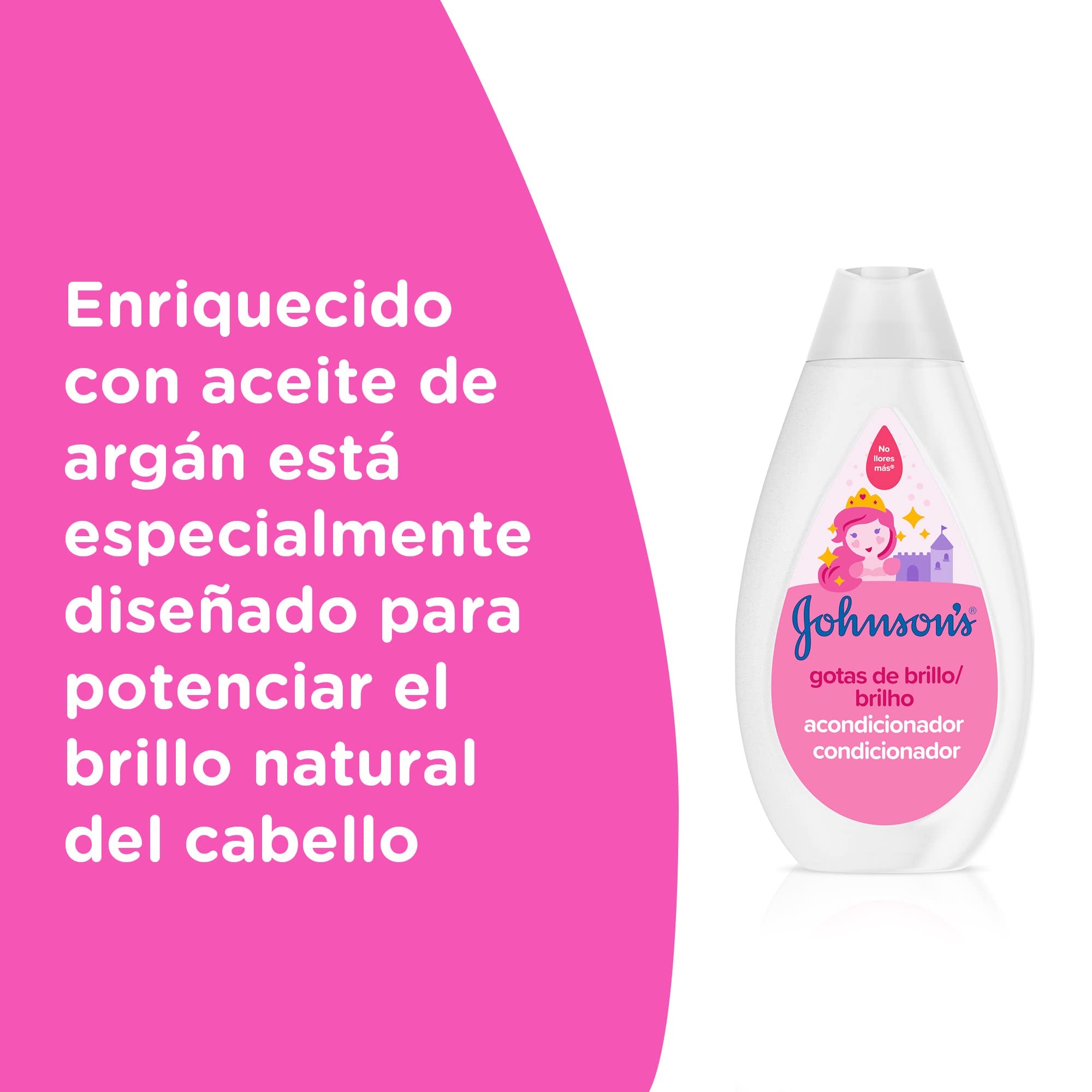 Johnson's Baby JOHNSON’S Kids Acondicionador Brillo y Fuerza (500 ml), acondicionador pelo para niños con aceite de argán y proteínas de seda, hidrata y potencia el brillo, con fórmula No Llores Más in use