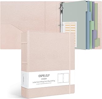 Ospelelf Vintage Hardcover 3 Ring 2 inch Leather Binder, Professional Binders Organizer Suitable for Letter Size Documents, Binder Dividers with Tabs, Rose Gold