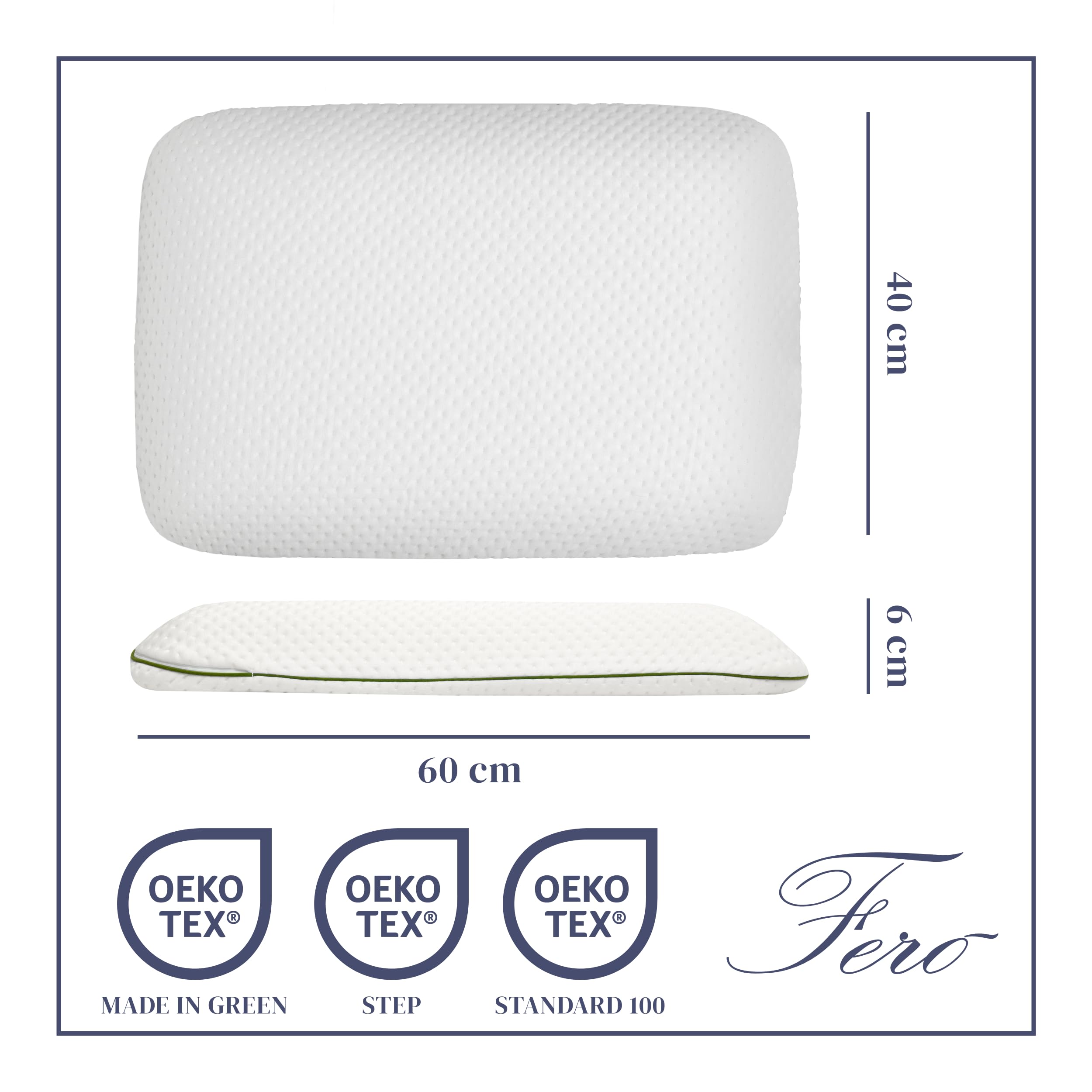 Ferò Kinderkissen 60x40x6 cm aus Tencel Hypoallergen – Für Kinder ab 2 Jahren – Komfort und Sicherheit für einen ruhigen Schlaf – Weicher und atmungsaktiver natürlicher Memory-Schaum Oeko-TEX