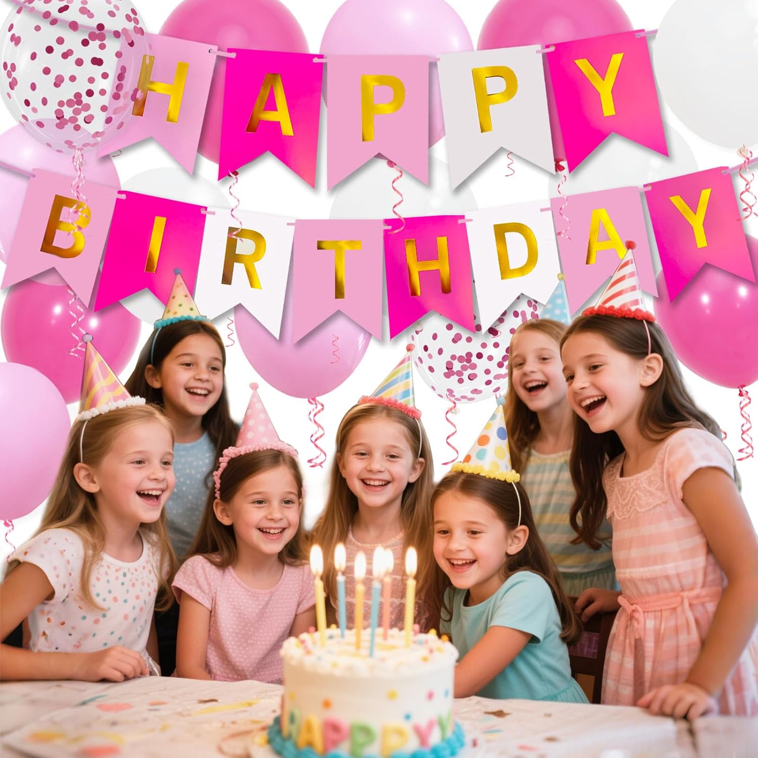 Pink Birthday Decorations, Happy Birthday Banner, 16 pcs 12 inch Balloons with 2 Ribbons for Girl and Women Party Decoration - Image 5