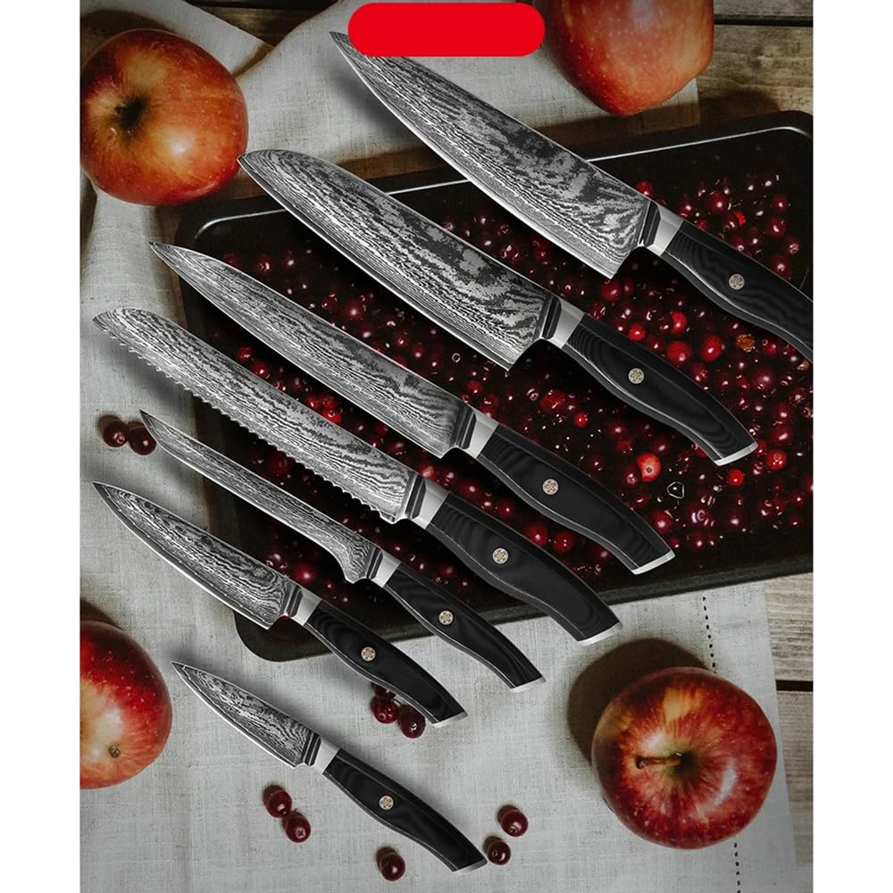 Kitchen Accessories 73-Layers Damascus Steel VG-10 Steel Kitchen Knife Set 7 PCS Black Rivet Handles Kitchen Accessories Restaurant