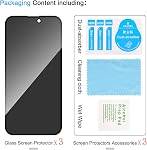 3 Pack Protection de l'écran de confidentialité pour iPhone 15 [Verre trempé anti-spy], Ultra HD, Anti-rayure, sans bulles, installation facile 9H Verre de protection pour iPhone 15