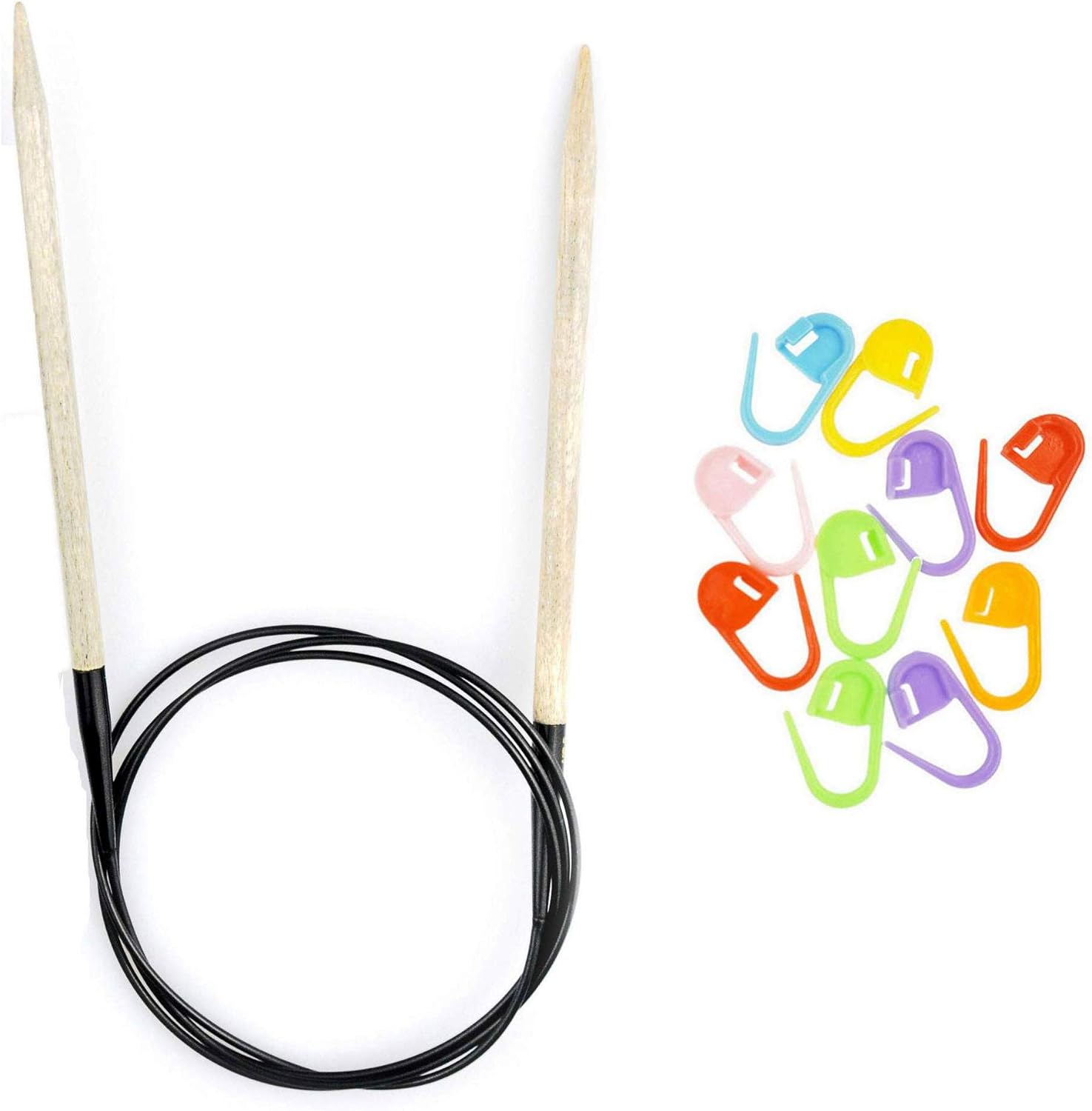 Lykke Knitting Needles Circular Driftwood 40 inches Long (101cm) US 15 (10mm) with 10 Colorful Stitch Markers