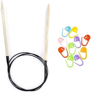Lykke Driftwood 47-inch US 10.5 6.5mm Fixed Circular Knitting Needles | Birchwood, Semi-Sharp, Short Taper Points, Smooth Joins, 10 Coloful Stitch Markers