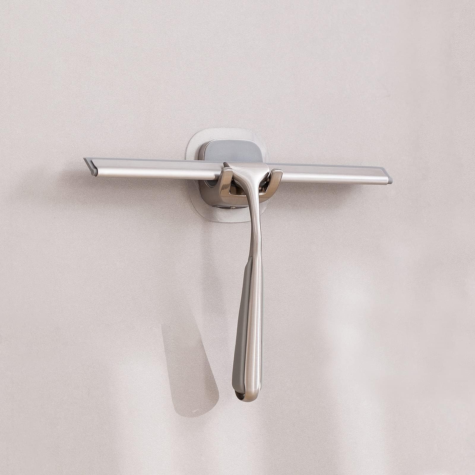 Shower Squeegee for Shower Doors 10 Inch Bathroom Squeegee for Windows,Kitchen,Mirror and Car Glass, Stainless Steel with Adhesive Hook
