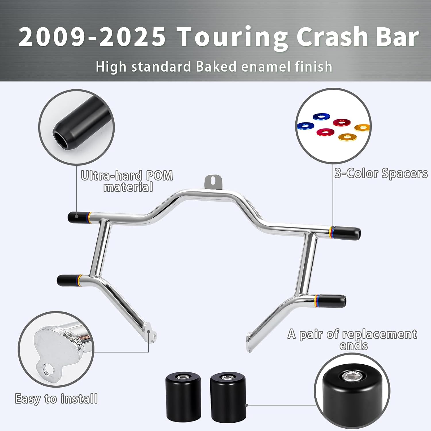 1.25" Front Engine Guard Crash Bar Flat Out Bar for Harley Touring 2009-2025 Street Glide Road King Electra Glide Ultra Limited Trike,Chrome【 Does not fit Road Glide Models】