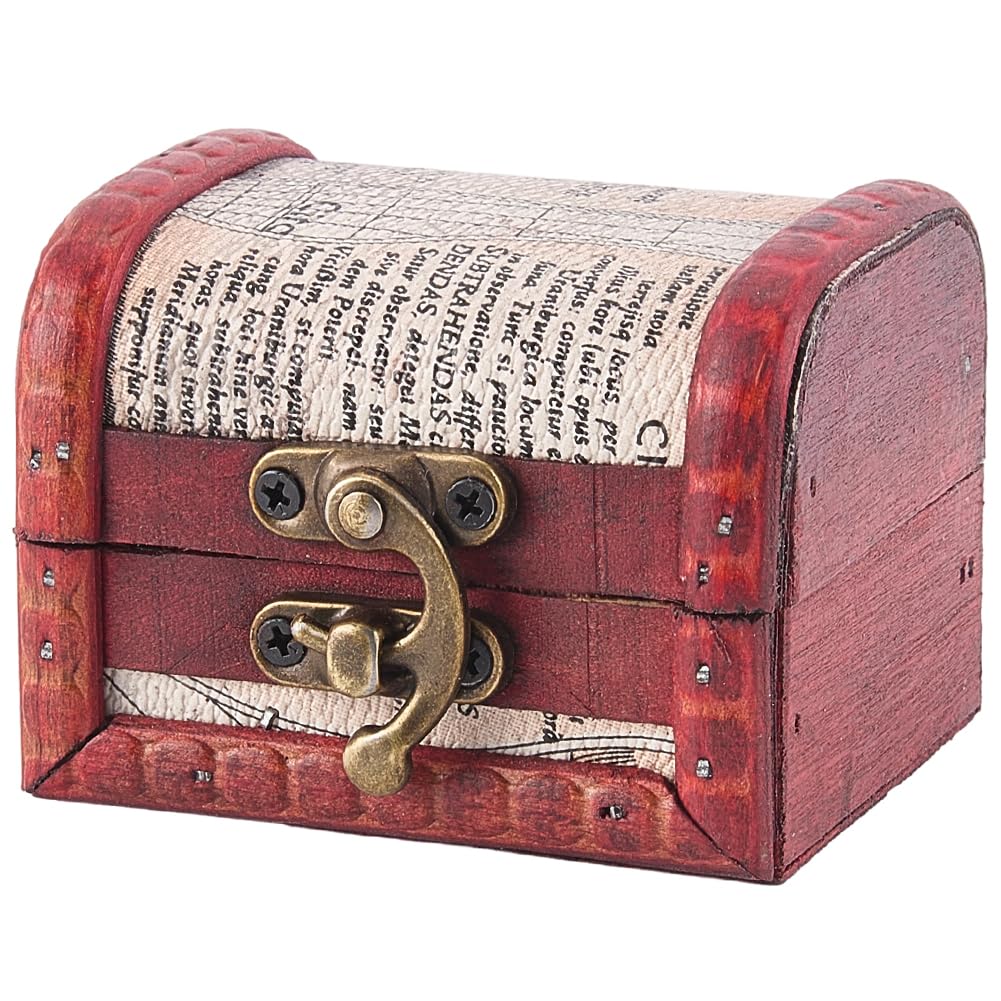 Red Jewelry Chest Box Treasure Decorative Boxes Antique Vintage Wooden Jewellery Trinket Organizer Storage Case Holder with Latch
