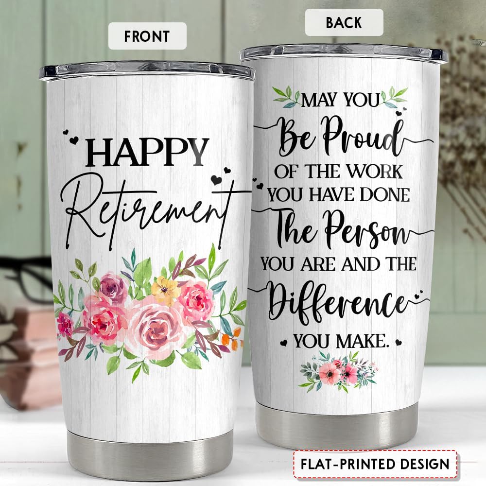 SANDJEST Happy Retirement Tumbler Stainless Steel Insulated Tumbler 20oz Retirement Gift for Women Retired Gifts Farewell Drinking Cups For Female Coworker Boss Colleague Friends - Image 2