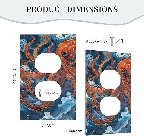 Miniatura 5 de Retro Pulpo Rojo Monstruo Blue Sea Wave 1 Gang Duplex Outlet Cubiertas Decorativas de Interruptor de Luz Individual Cubierta de Interruptor