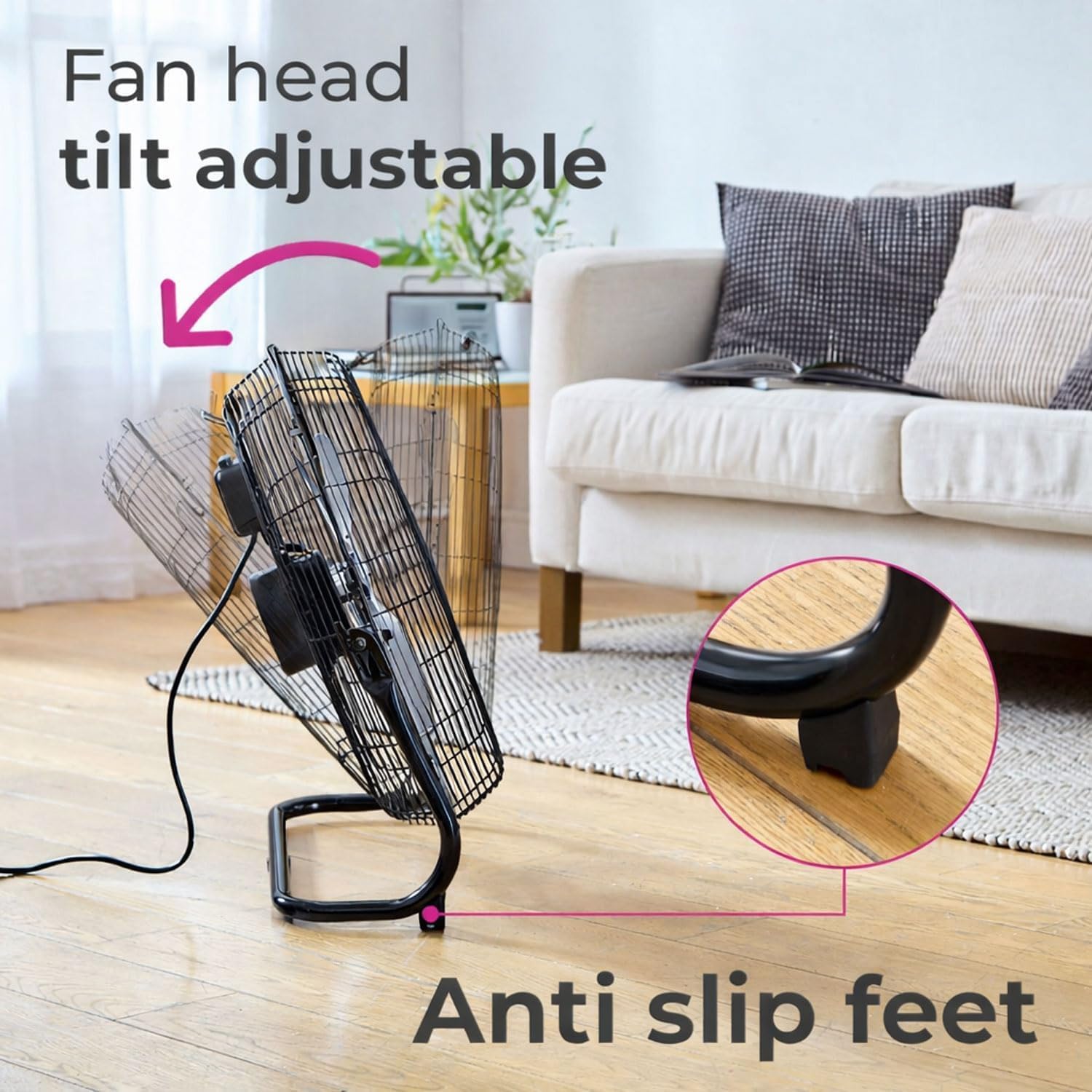 Ventilador de gimnasio industrial silencioso de acero cromado de alta velocidad de 3 velocidades, cabezal ajustable, cable de 1,8 m, motor de cobre, color negro