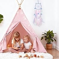 Vista 5 de Pretty Jolly - Atrapasueños azul de gato para niños, decoración de pared con pompones y plumas, atrapasueños hecho a mano para niños, decoración