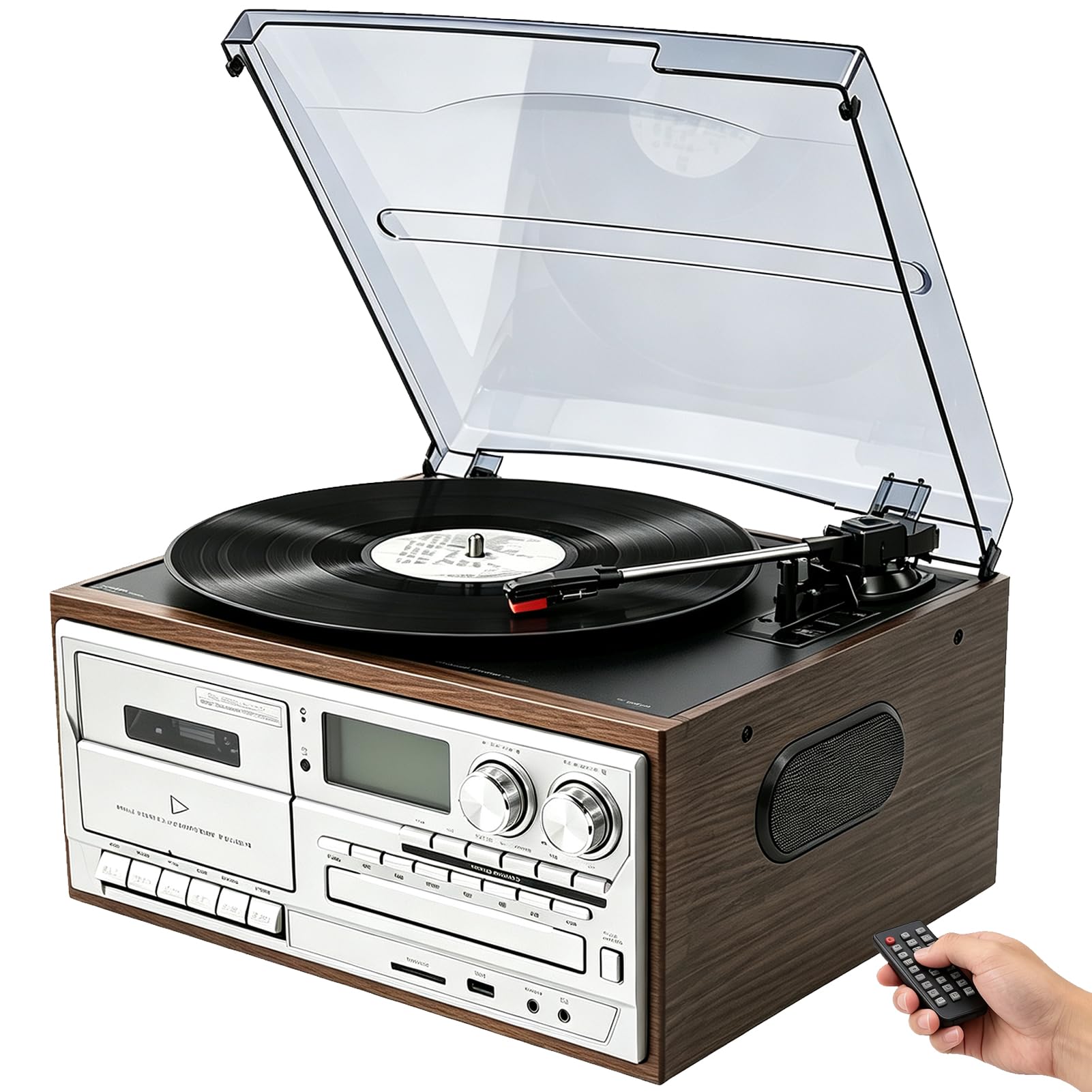 Giradischi Vinile, Giradischi a 3 Velocità con CD Cassetta Bluetooth | Giradischi Vintage con 33/45/78 RPM, Radio AM/FM, Altoparlanti Integrati, Audio Wireless Bluetooth per Musica Vinile CD(A)