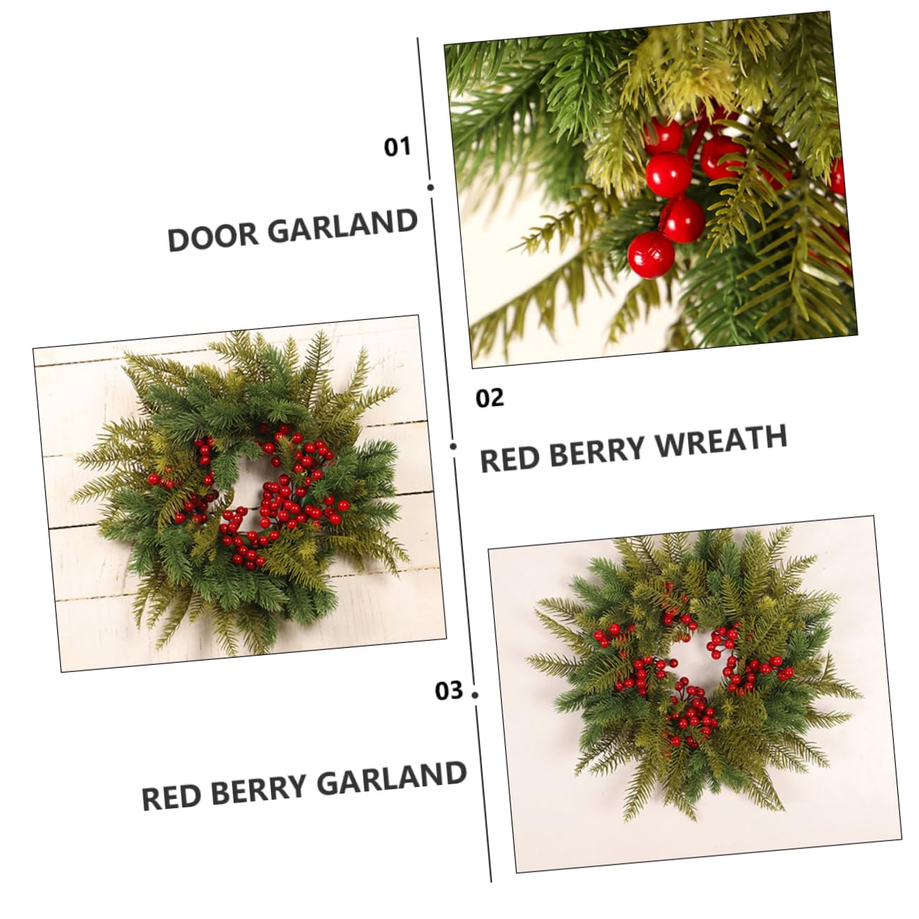 Cabilock 2 Piezas de Navidad Planta de Navidad Guirnalda Decoración navideña Coronas navideñas Christmas Garland de Frutos Rojos Colgante de Anillo de plástico Green