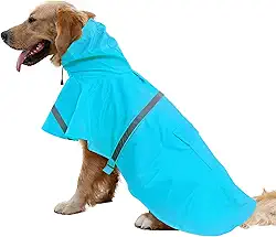 NACOCO Capa de chuva para cachorro grande, ajustável, à prova de água, leve, com capuz e tira refletiva (M, azul lago)