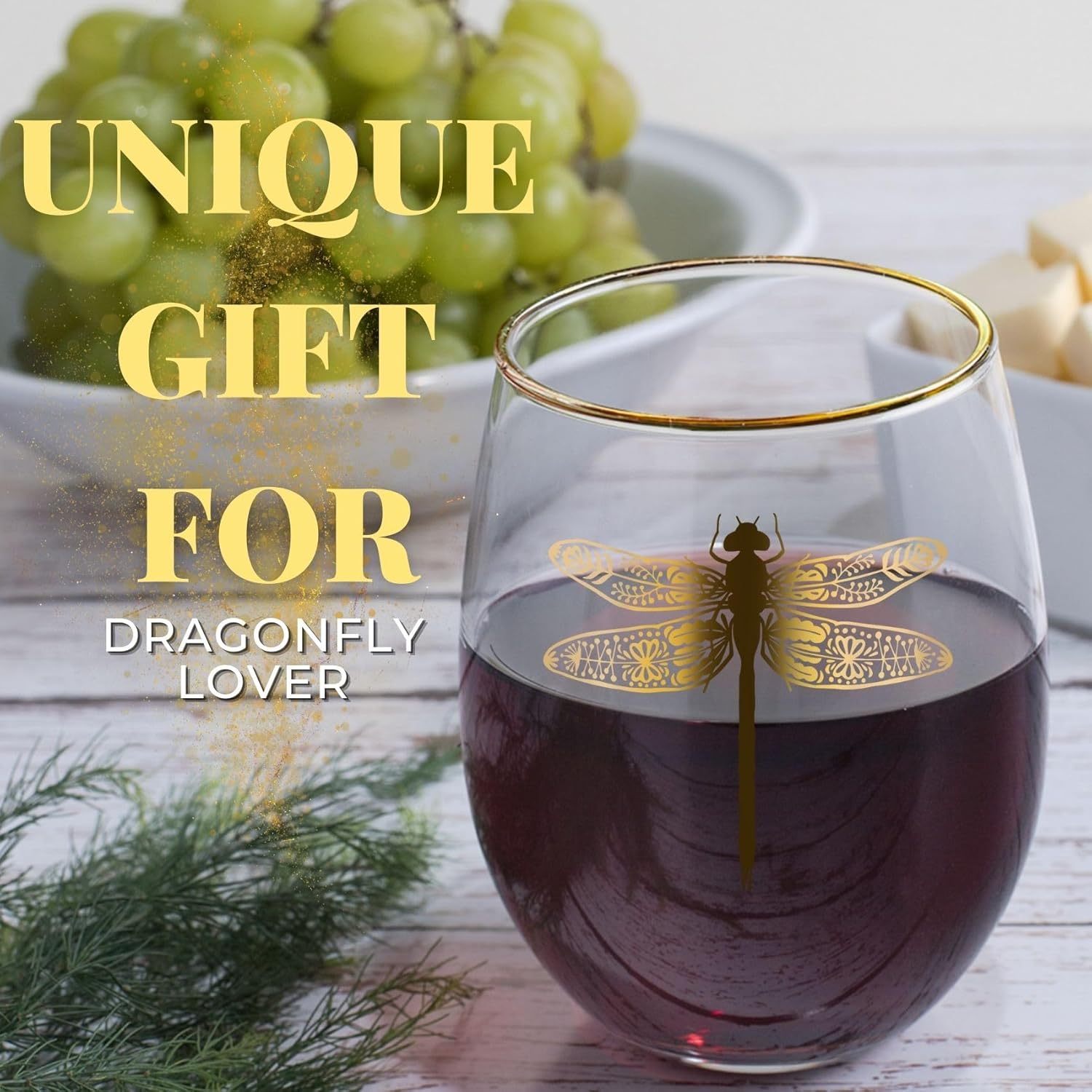 Onebttl Dragonfly Gifts for Women, 17OZ Stemless Wine Glass for Friends, Coworkers, Mom, Aunt, Grandma, Daughter on Birthday, Christmas, Gold - Image 5