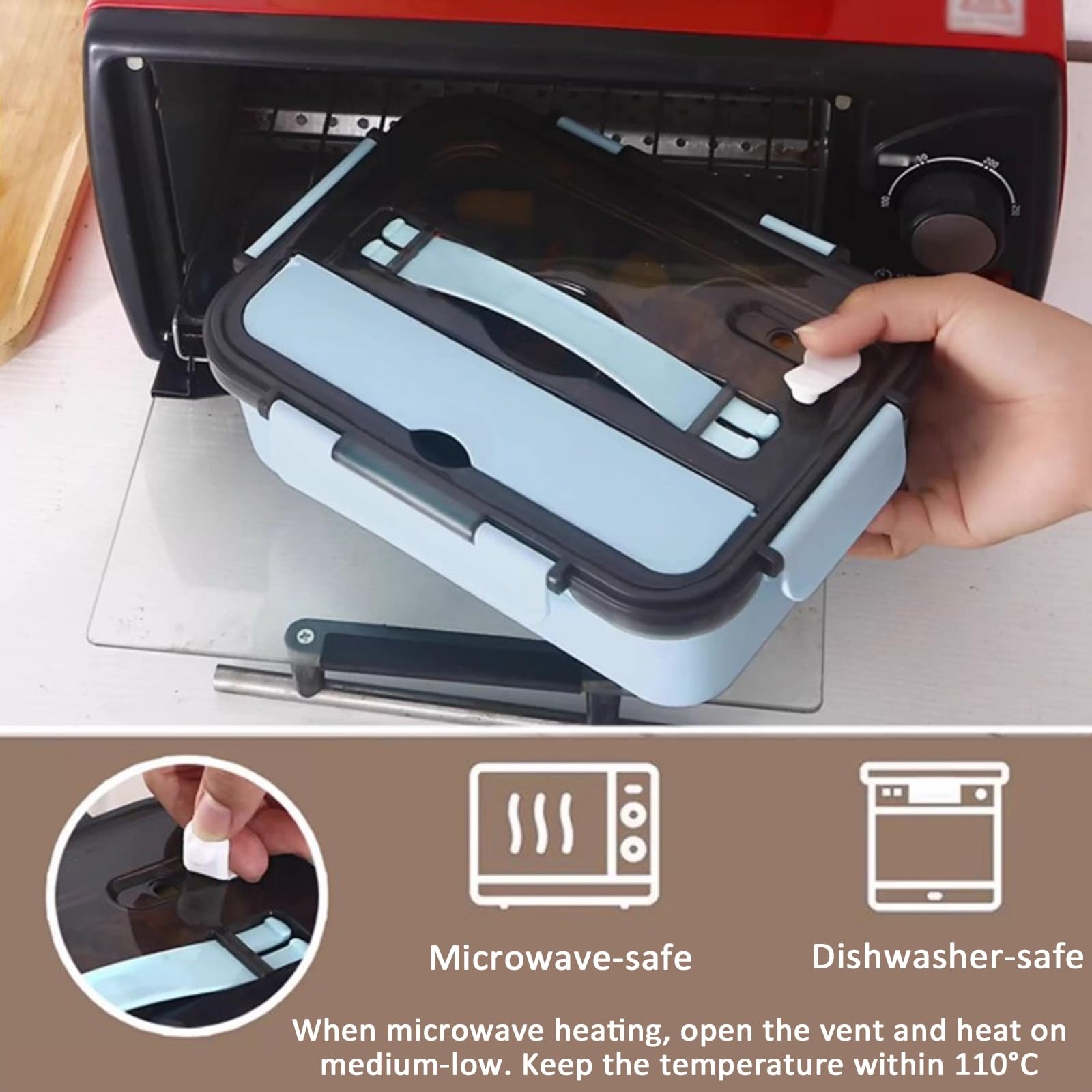 MRKU Fiambrera isotérmica de Acero Inoxidable con Tapa, Recipiente Separado para Sopa, Cuatro o Cinco Compartimentos, portátil, a Prueba de Fugas, Ideal para el Trabajo y los Viajes.