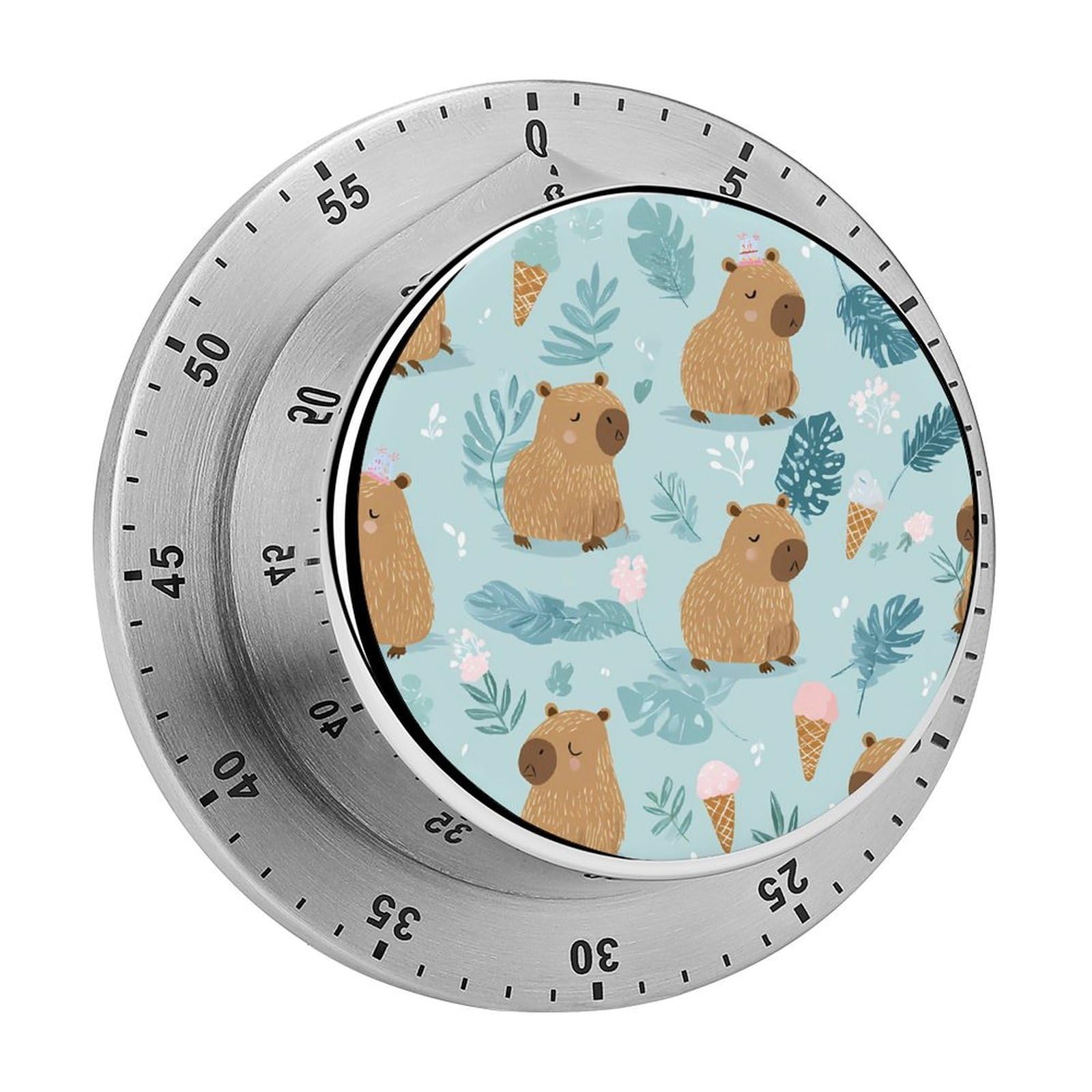 Capybaras Monstera Ice Cream Cone Mechanical Timer with Alarm for Kitchen Cooking Productivity Stainless Steel Timers