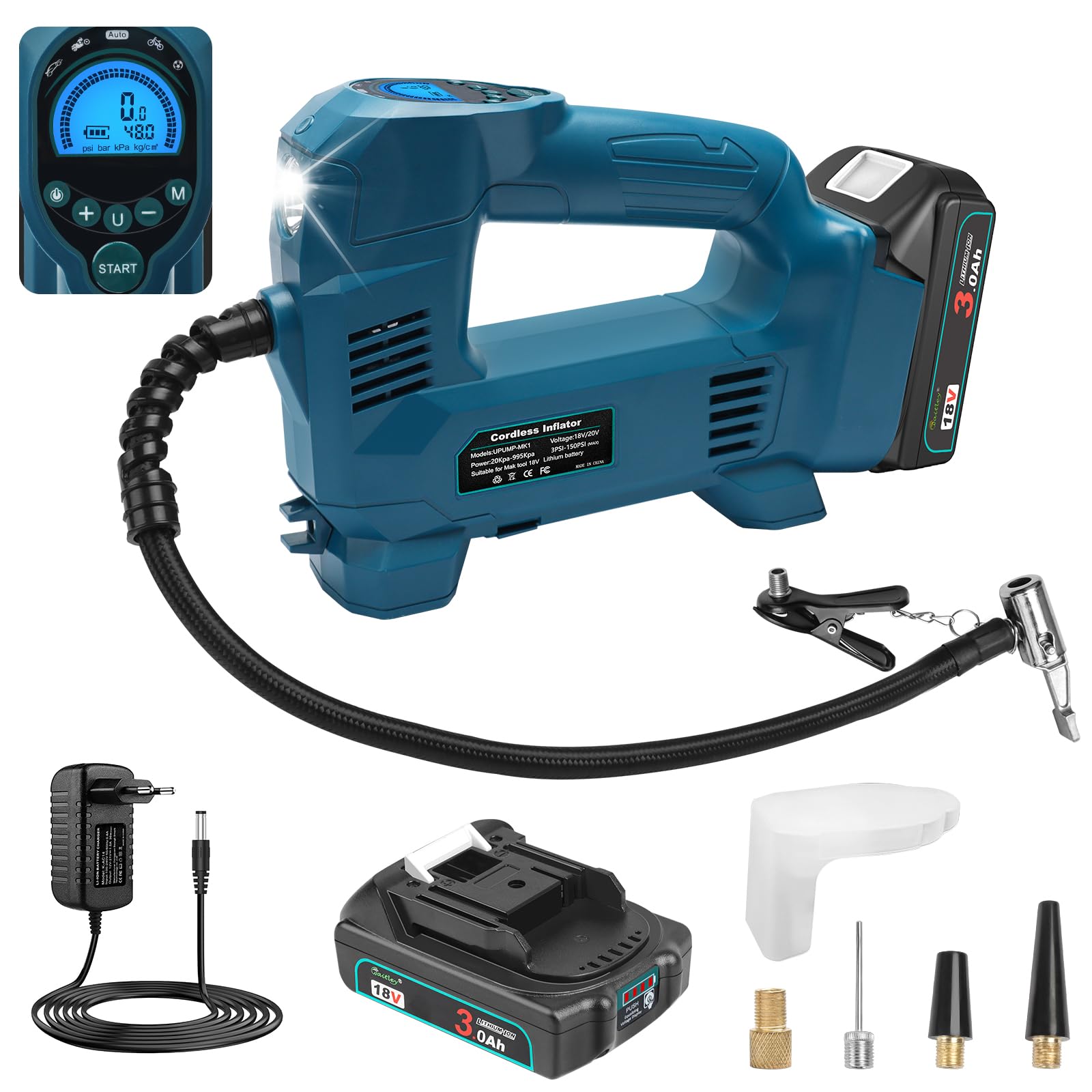 Powarobor Akku-Kompressor Set für Makita 18V Akku,2x 3.0Ah Akkus+Ladegerät
