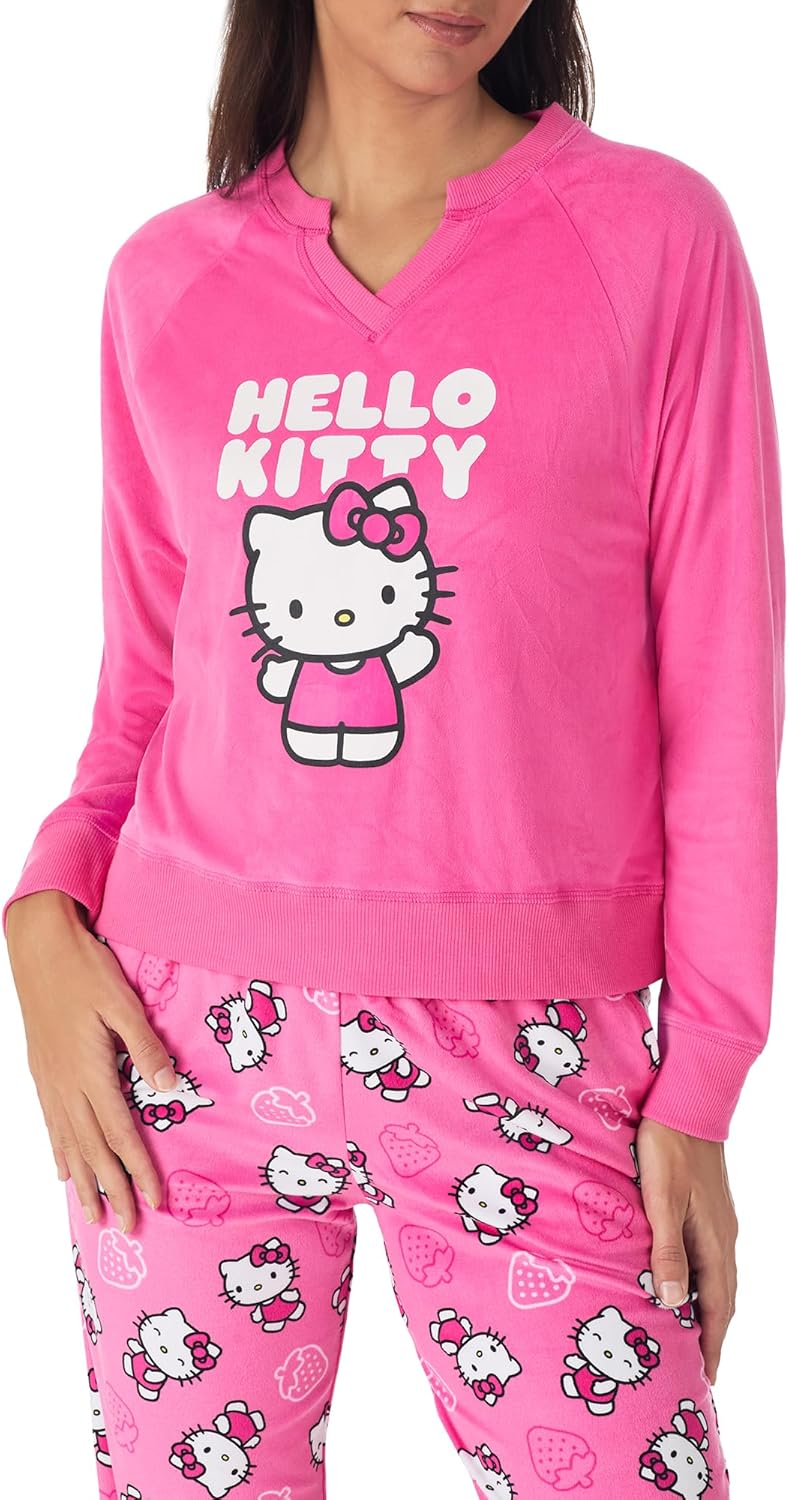 Richard Leeds International Womens Long Sleeve Pajama Top & Jogger Set - Hello Kitty | Pooh | Snoopy | Stitch - Soft PJs Set - Image 3
