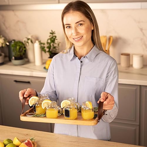 Miniatura 9 de Tarros pequeños de 2.5 onzas con tapas (paquete de 10) a prueba de fugas con asas, vasos de chupito de vidrio con etiquetas de pizarra, tazas