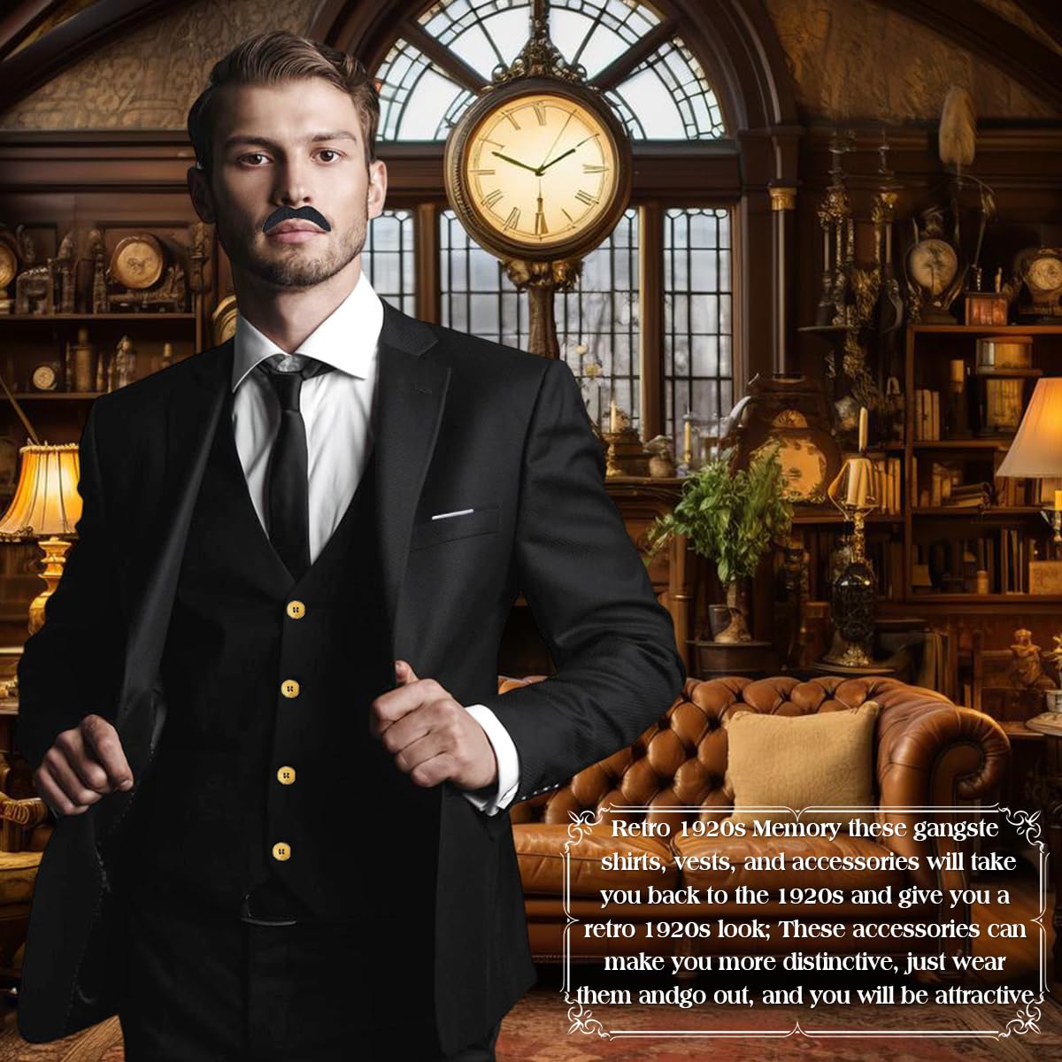 Costume Gatsby des Années 1920 pour Homme, Accessoire des Années 20 Costume de Carnaval de Mafia pour Homme, Kit de Costume de Gangster Rétro Avec Chemise Gilet Chapeau Manches