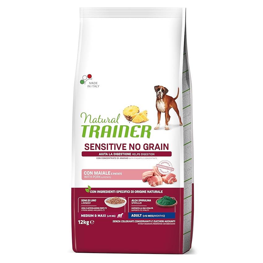 Natural Trainer Sensitive No Grain Cibo per Cani Adulti con Maiale - 12kg