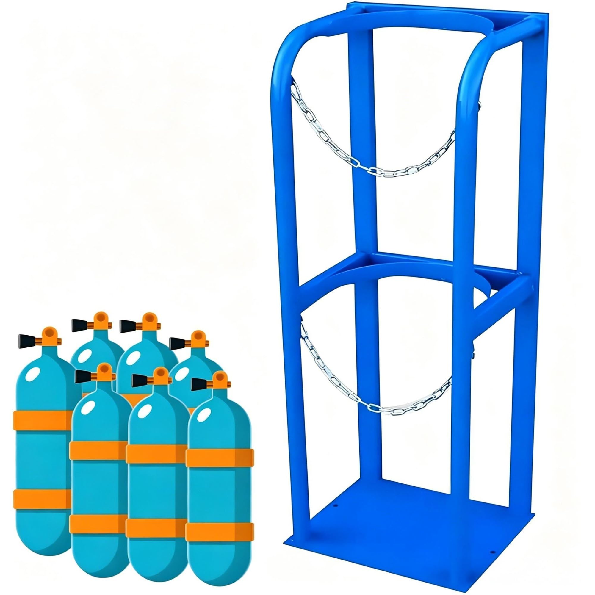 Soporte para bombonas de oxígeno, Soporte de suelo para fijación de bombonas de gas Para 1-4 bombonas, Soporte de almacenamiento de acero resistente Incluye cadena de seguridad(31x30x100cm)