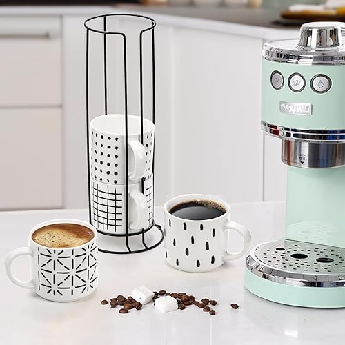 Miniatura 5 de TOPZEA Juego de 4 tazas de café apilables con soporte, juego de tazas de café de cerámica de 15 onzas con soporte de metal para capuchino, café con
