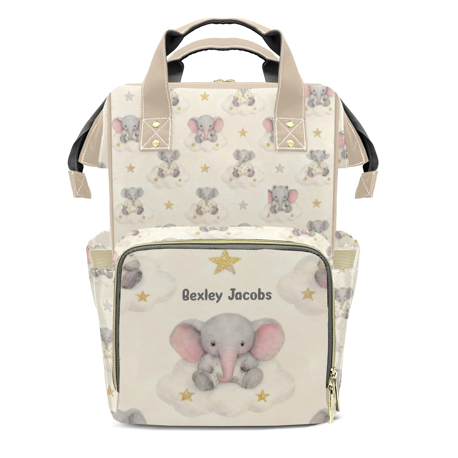 Custom Name Diaper Bag Backpack Gift Watercolor Elephant Multifunction Travel Backpack Nappy Bag Daypack for Mom Dad Boy Girl