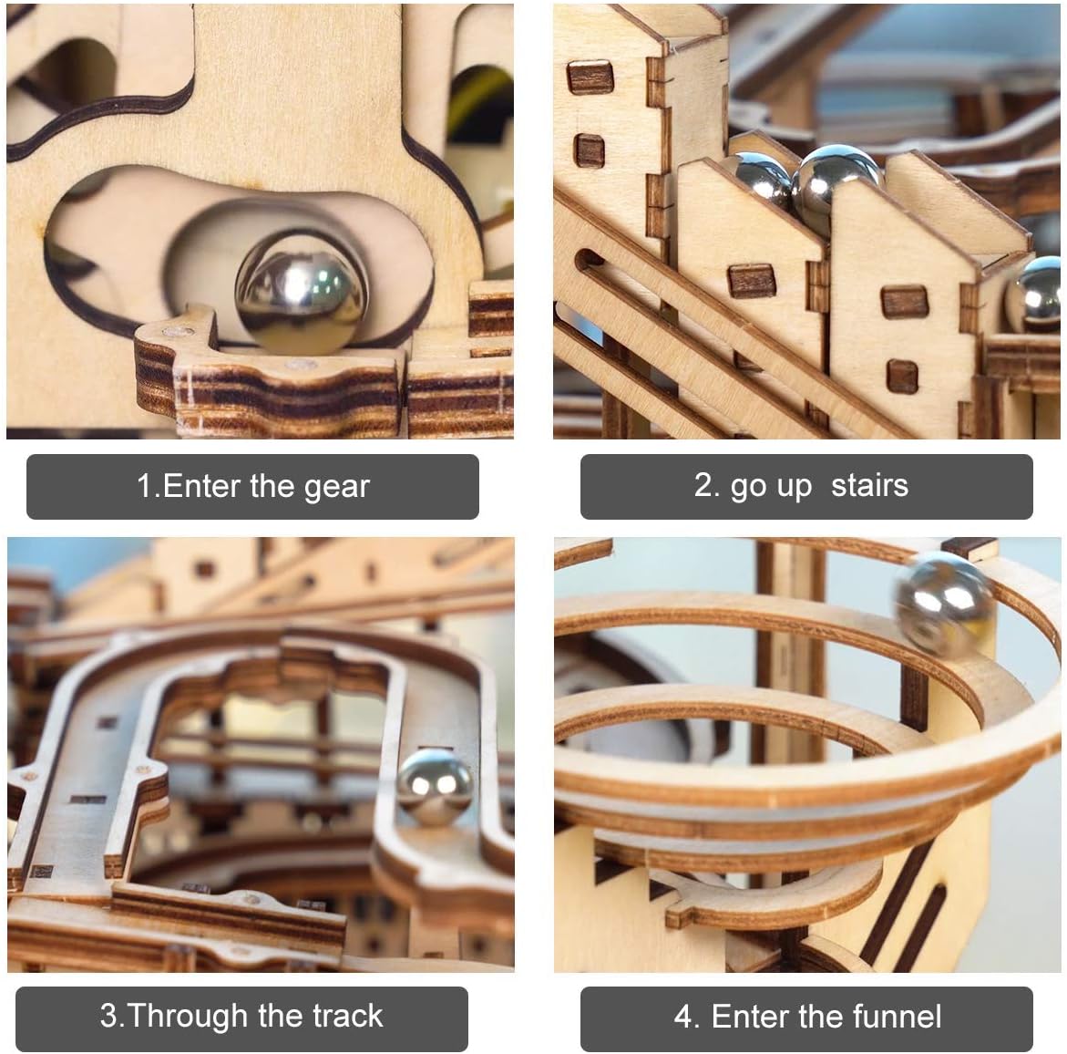 ROBOTIME Wooden Marble Run 3D Puzzles for Adults Mechanical Model Kits to Build for Teens Waterwheel Roller Coaster