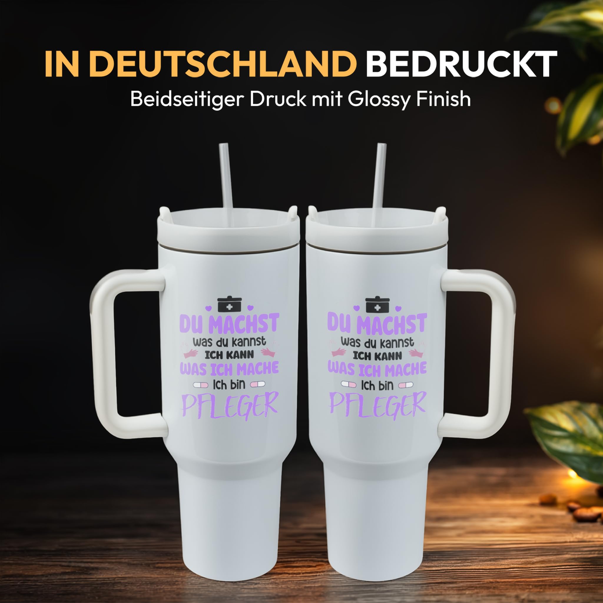 XXL Thermobecher für Pfleger – Geschenk zum Geburtstag, Abschied & zur bestandenen Prüfung – Edelstahl Trinkflasche, Weiß mit Spruch Du machst was du kannst (WIEDERVERWENDBAR)